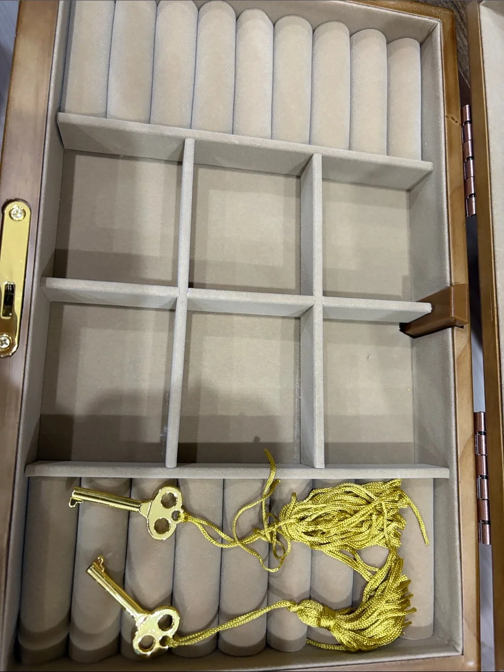 Wood Grain Jewelry Organizer Box with Gold Hardware - Brown